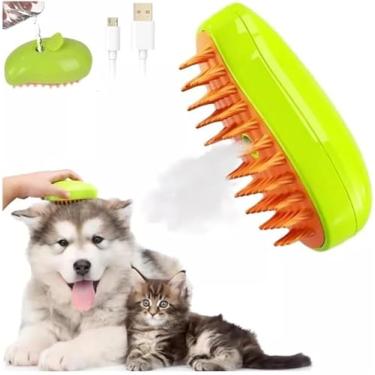 Imagem de Escova Pet A Vapor Para Cachorros e Gatos Profissional 3 Em 1 - Autolimpante, Massageadora e Remoção de Pelos (Recarregável com Cabo)
