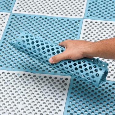 Imagem de 10 Tapete Para Box Canil Banheiro Vestiário Chuveiro Piso Modular Estrado Antiderrapante 30x30cm Triboshop (Azul/Branco)