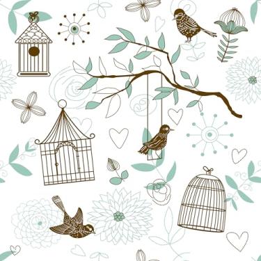 Imagem de Papel De Parede Gaiola Pássaro Azul Autocolante Lavável 5m