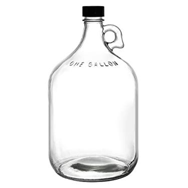Imagem de Dicunoy Garrafa de água de vidro de 3,8 litros, frasco de vidro inclui tampa preta de 38 mm, jarro de fermentação com alça para suco, leite, água, vinagre, transparente