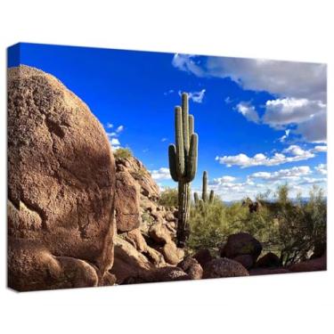 Imagem de Arte de parede Camelback Mountain Arizona Cactus para sala de estar quarto banheiro decorações de casa Arizona Cactus Picture Poster emoldurado impressão em tela pronta para pendurar (61 cm A x 91 cm