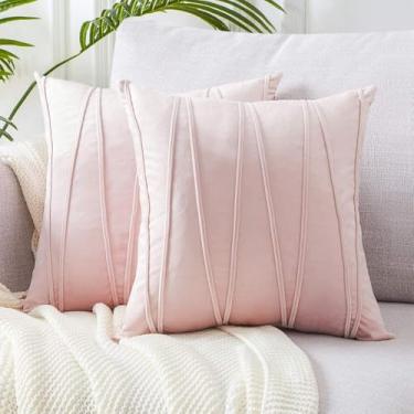Imagem de Decor Ur Space Pacote com 2 capas de almofada listradas de veludo modernas decorativas para sofá almofadas quadradas macias e aconchegantes para cama de inverno almofada de sofá sala de estar (rosa