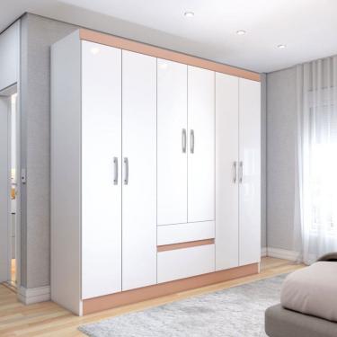 Imagem de Guarda-Roupa Casal Las Vegas 6 Portas 2 Gavetas Branco/Camarim - Panorama Móveis