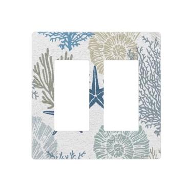Imagem de Nautical Teal Blue Beach Coastal Ocean Starfish Coral Seashell Conch 2 Gang Double Decorator/GFCI Wall Plate Rocker Outlet Light Switch Decorativo Dois Dispositivos Receptáculo Face Plate Cover Sem