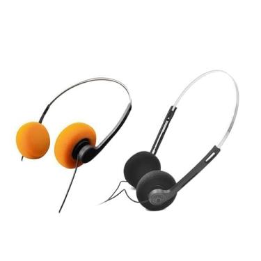 Imagem de Zhuluck 2 peças de fone de ouvido retrô sobre-auricular, vintage Feelings, fone de ouvido estéreo Hi-Fi, para a maioria dos telefones celulares (laranja + preto)