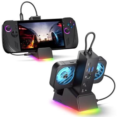 Imagem de JSAUX Estação de ancoragem Compatível com ROG Ally/Steam Deck/Legion Go, Dock 7 em 1 para ROG Ally X com ventilador de resfriamento RGB, HDMI 4K 120Hz, Gigabit Ethernet, USB duplo e USB C 3.0