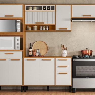 Imagem de Cozinha Modulada 4 Peças Napoles Itatiaia 09 Portas 3 Gavetas e Nicho para Forno Cinamomo/Off White