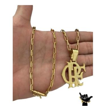 Imagem de Corrente Meia Cana 5Mm + Pingente Flamengo - Banhado A Ouro - Tojoia18