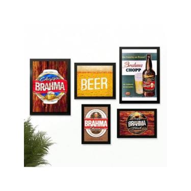 Imagem de Kit 5 Quadros Decoração Placas Area de Churrasco Cerveja Marcas Bar Bu