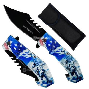 Imagem de Canivete Tático de 9,5cm com Cabo Ergonômico e Sistema Semiautomático 