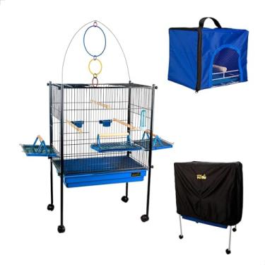 Imagem de Viveiro Pássaro Calopsita Triplex + Bolsa Transporte + Capa Jelplast (Preto/Azul)