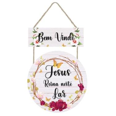 Imagem de Placa decorativa Bem vindo Jesus neste lar