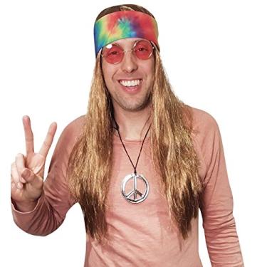 Imagem de Hippie Wig with Large Tie-Dyed Bandana 70's Woodstock and Motown Festival Party Costume Halloween O Fantasia De Peruca Hippie Com Bandana Tie-Dye, Anos 60 E 70, Hippie, Festival De Woodstock