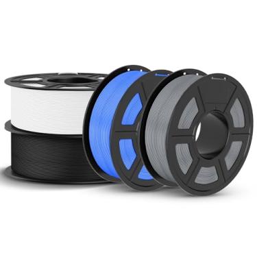 Imagem de JAYO Pacote de filamentos para impressora 3D PLA 4,4 kg, filamento clássico PLA 1,75 mm a granel, precisão dimensional +/- 0,02 mm, pacote com 4 carretel de 1,1 kg (preto, branco, cinza, Pri-Cyan)