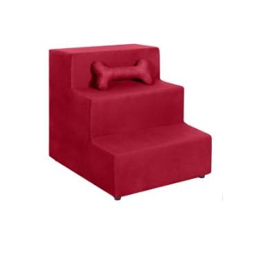 Imagem de Hierarquia Pet 3 Degraus Rampa Almofadada Suede Cinza Cinza (grátis Almofada Pet Osso)(VERMELHO)