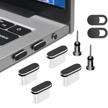 Imagem de Gavemi Plugue USB C e plugues de fone de ouvido para proteção de porta de telefone de laptop, capa antipoeira, acessórios para MacBook compatíveis com MacBook Pro/Air (preto)