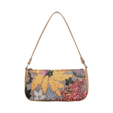 Imagem de Verdusa Bolsa feminina floral quadrada de lantejoulas com alça superior nas axilas, Multicolorido-f, One Size, Macio