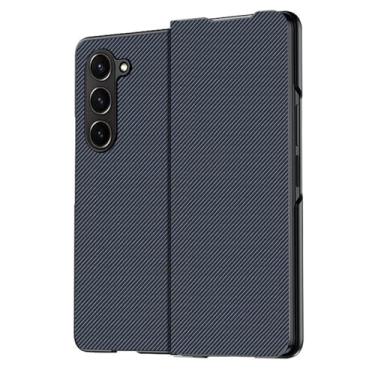 Imagem de HAO RIYLN Capa de couro para Samsung Galaxy Z Fold6, capa com textura de fibra de carbono, anti-impressão digital, capa flip magnética à prova de choque, azul, Z DOBRAD6