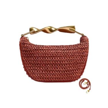 Imagem de JYG Bolsas transversais de palha feitas à mão para mulheres pequena bolsa de verão moderna bolsas de ombro tecidas com 2 alças, Laranja