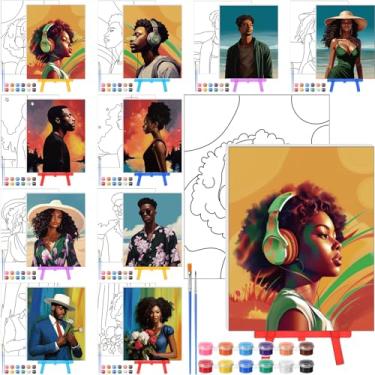 Imagem de Blosssound 10 conjuntos de pintura em tela pré-impressa pré-desenhada com kits de cavalete 12,7 cm x 18 cm painéis de pintura de contorno para iniciantes, projetos de artesanato DIY, lembrancinhas de