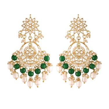 Imagem de I Jewels Brincos de lubali com contas de pérolas e contas de casamento indiano Bollywood 18 k (E2916), Banhado a ouro, Não aplicável,