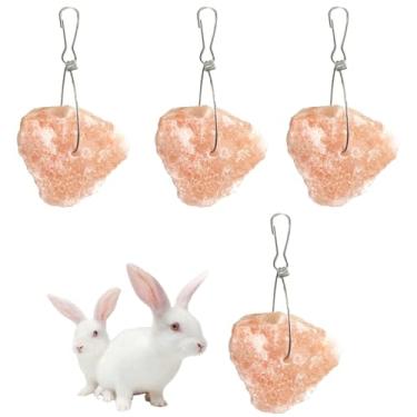 Imagem de PINVNBY Blocos de sal para coelhos, 4 peças de pequenos animais de estimação do Himalaia lamber bloco de sal sais minerais naturais com gancho para pendurar animais pequenos brinquedos de mastigar