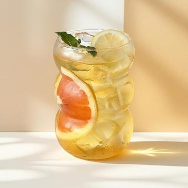 Imagem de Copo de vidro canelado vintage de 510 g Copos de ondulação criativos para café gelado, suco, bebida, leite, coquetel, copos de vidro ondulados fofos