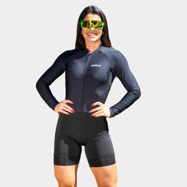 Imagem de Macaquinho de Ciclismo Feminino Forro Espuma Manga Longa Proteção Uv R