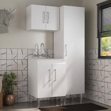 Imagem de Conjunto Armários de Lavanderia com Gabinete e Tanque 45L Multimóveis CR30041