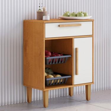 Imagem de Armário de Cozinha 1 Porta 1 Gaveta com Fruteira Natural/Off White - Kaiki Móveis