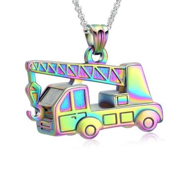 Imagem de AIWENXI Colares de urna de guindaste para cinzas, joias de cremação, urnas memoriais, colares com pingente, joia de aço inoxidável, veículo de engenharia, lembranças, medalhão, Aço inoxidável, Sem