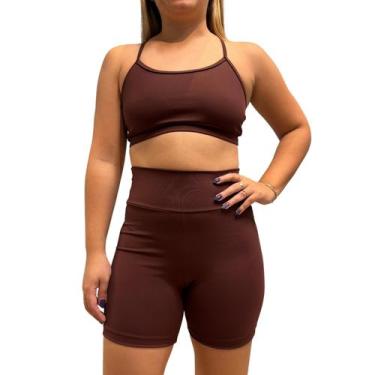 Imagem de Conjunto Feminino Fitness Short Cós alto + Top Poliamida Blackout Zero