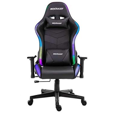 Imagem de MAX RACER Cadeira Gamer Khroma - Poltronas Gamer de Aço, Cadeira Ergonômica - Assento Luz LED, Suporta 150kg, Braço 2D, Tecido Sintético PVC, Inclinação 135°, Almofada Cervical e Lombar - WiFi - Preta