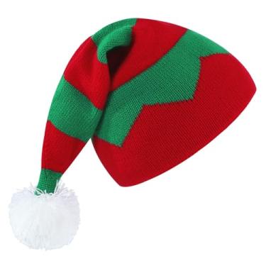 Imagem de Durio Chapéu de Papai Noel infantil tricotado chapéu de Natal unissex infantil chapéu de Papai Noel gorro de inverno, Listras de Papai Noel, 3-8 Years