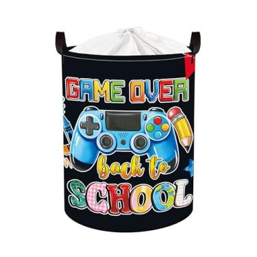 Imagem de Clastyle Cesto de armazenamento legal para crianças, controle de jogos, cesto de roupa suja, dobrável, caixa de brinquedo para berçário, escola preta, 36 x 45 cm