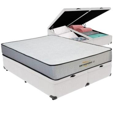 Imagem de Cama Box Baú King e Colchão Orthopedic D33 V-tech, Branco