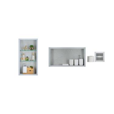 Imagem de Nicho Em Porcelanato Para Banheiro  kit com 3 peças  Cinza Claro - Inc