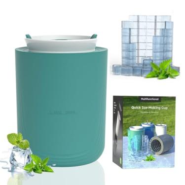 Imagem de Bandejas de gelo de silicone, um balde de gelo, copo de água embutido, moldes de mini cubos de gelo 2 em 1 trazem um canudo e uma tampa, aperte e solte (verde musgo)