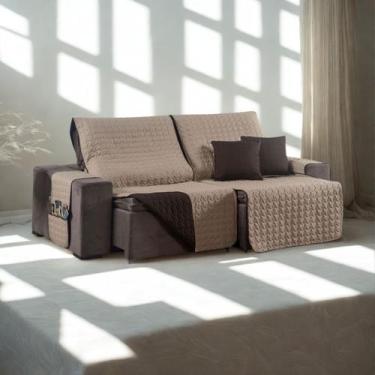 Imagem de Kit Capa Protetora Sofá Retrátil 2,20m Shield Dupla Face + Almofadas -