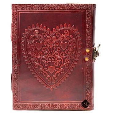 Imagem de MONTEXOO Coração celta vintage grande diário encadernado em couro em relevo com cadeado para homens mulheres páginas em branco diário pessoal caderno presente 15 x 20
