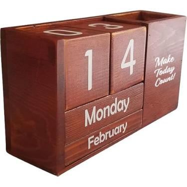 Imagem de STRIVE ZEN Calendário de mesa de madeira perpétuo - Elegância atemporal para planejamento diário, semanal e mensal | Madeira de pinheiro maciça, decoração de mesa e presente atencioso com bloco de feliz aniversário incluído