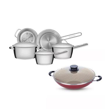 Imagem de Kit - Jogo De Panelas Allegra 5 Pçs Inox + Panela Wok Alumínio Paris 3