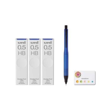 Imagem de Lapiseira uni Kuru Toga Advance modelo de atualização de 0,5 mm, corpo marinho (M510301P.9) + grafite de lapiseira Uni, pontas à prova de manchas "The Uni" 0,5 mm HB 3 conjunto e notas adesivas