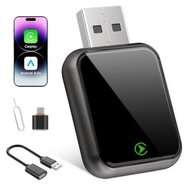 Imagem de Willdone Adaptador CarPlay sem fio, compatível com Android Auto, cabo USB-A com adaptador USB-C, reconexão automática, preto