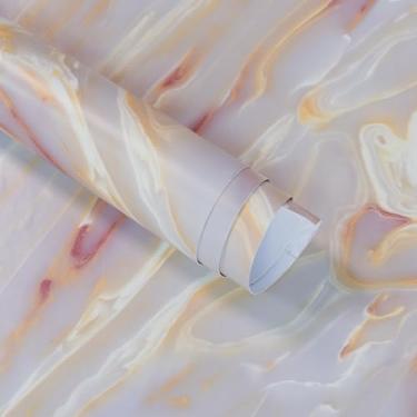 Imagem de Boobest Papel de contato de mármore brilhante rosa roxo para armários e gavetas papel de parede de bancada de granito descasque e cole papel de parede de cozinha moderno autoadesivo à prova d'água