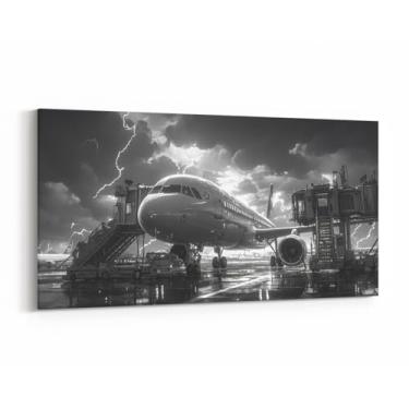 Imagem de Arte de parede em tela de avião 122 cm C x 61 cm L, impressão de céu relâmpago 3D psicodélico, tapeçarias de parede para banheiro, quarto, avião, aviação, avião, cinza, branca, decoração de parede