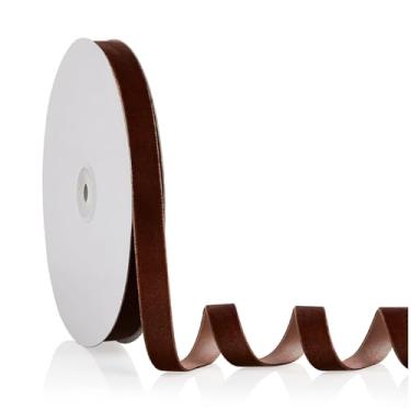Imagem de Fita de veludo marrom 1,5 cm x 20 metros, fita de Natal perfeita para decoração de guirlanda de árvore de Natal, enfeites de artesanato artesanal, embrulho de presente e fabricação de laços