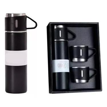 Imagem de Garrafa Térmica com 3 Xícaras Inox 500ml | Isolamento a Vácuo | Ideal para Café, Chá, Bebidas Quentes ou Frias (Azul, Preta, Rosa, Creme/Inox, Cinza) (Preta)