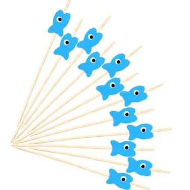 Imagem de Espetos de bambu descartáveis Little Fish Aperitivo, coquetel de palitos de frutas, sanduíche, sobremesa, palitos longos para festa de aniversário, decoração de alimentos, palitos de coquetéis