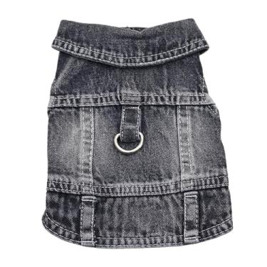 Imagem de Roupas de cachorro para cães pequenos, casaco jeans clássico ocidental, jaqueta jeans para cães com coleira em D, fantasias de gato de estimação, colete de arrefecimento para caminhadas (preto, grande